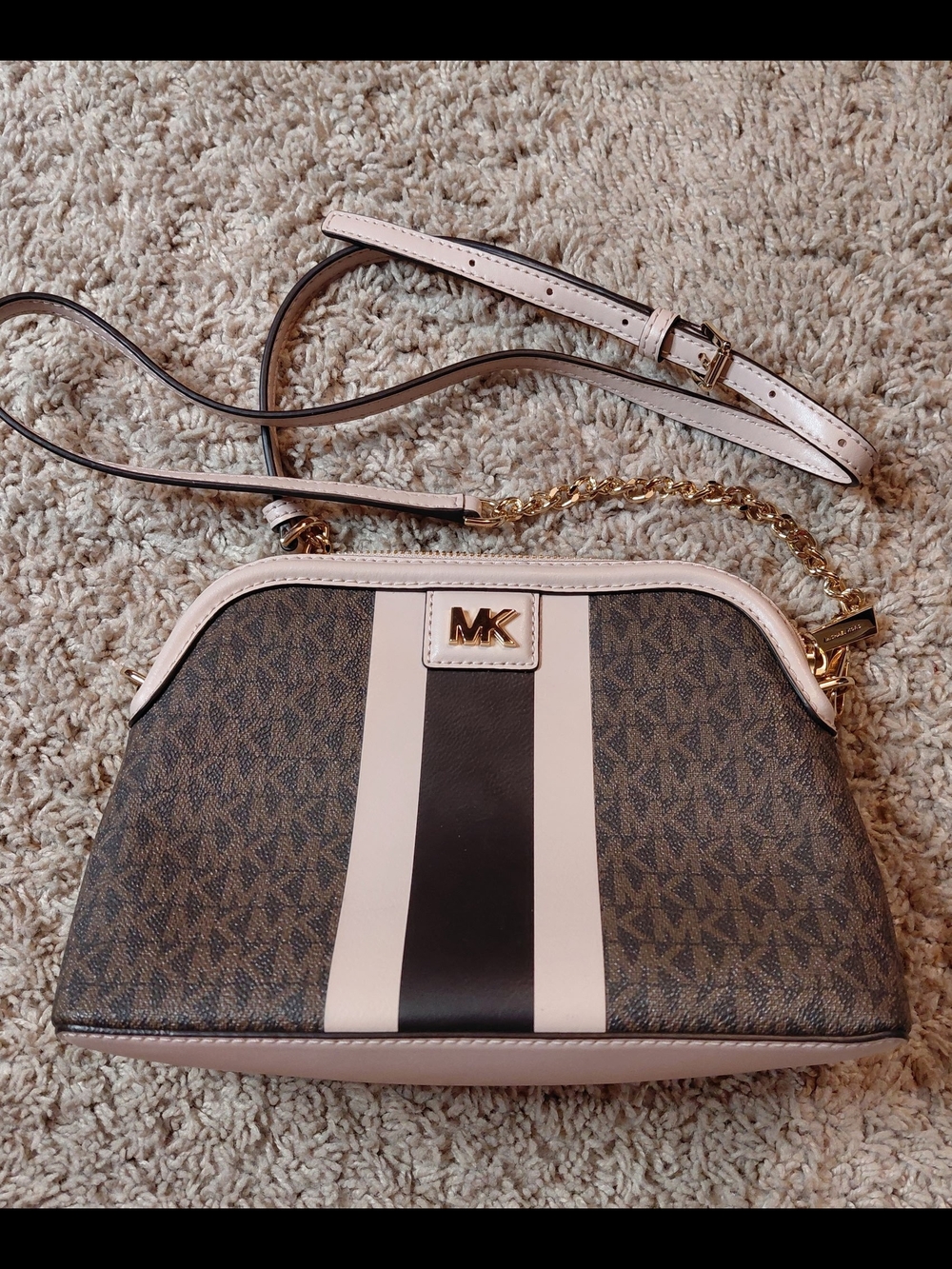 Michael Kors Pink and Brown Signature Crossbody Bag